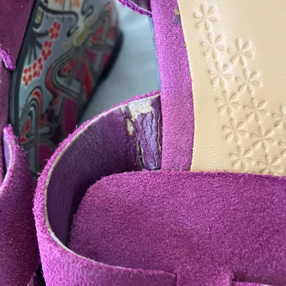 Women's Suede Buckle Wedge Sandal in Berry - Picture 14 of 16